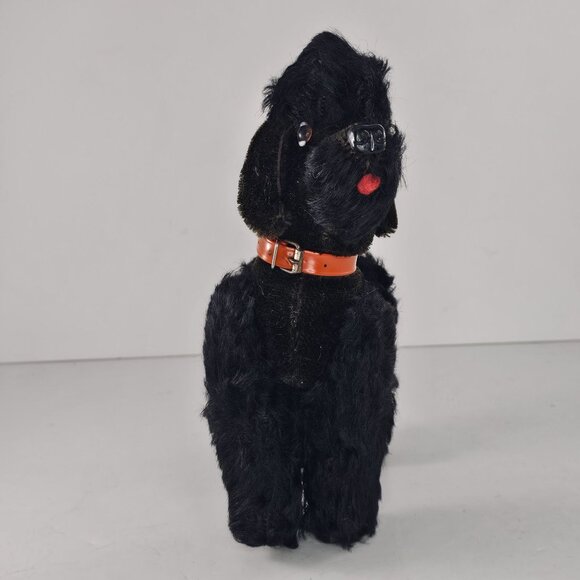Vintage Steiff Black Poodle Snobby Plush Dog Toy Red Collar 8.5" Jointed - Picture 2 of 8